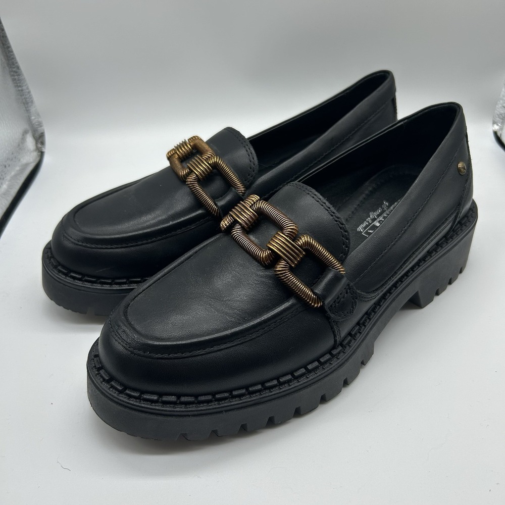 Pikolinos Aviles Loafers 36 US 6 Black Leather Copper Chain Accent Lug Sole